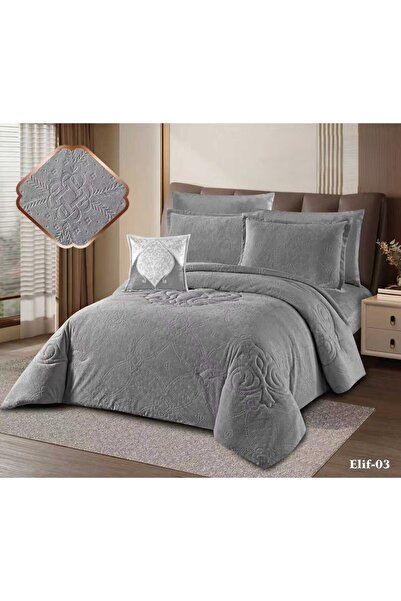 miral Double winter velvet faux fur bedding set, 7 pieces, fully filled, uniq...