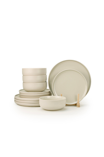 Cuisine Art VERA 12Pc Stoneware Dinner Set Modern Plates & Bowls Service for 4