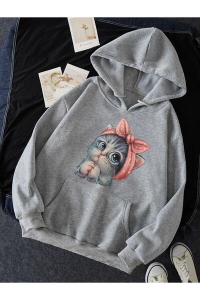 my feminen هوديي للجنسين بتصميم بسيط مطبوع بغطاء رأس جيب قصة فضفاضة سويت شيرت...