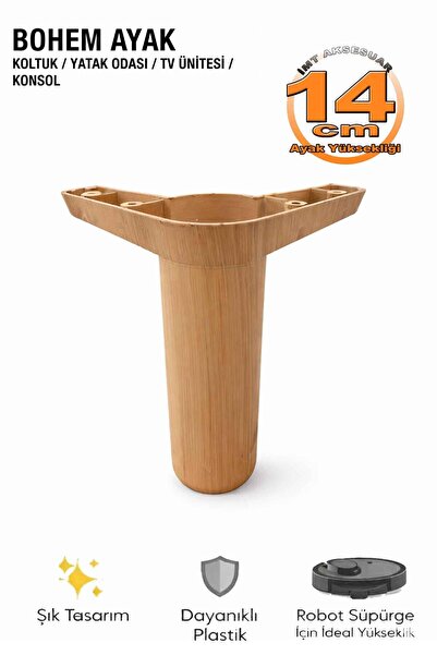İMT AKSESUAR Bohem 14 cm Açık Ceviz Mobilya Ayağı Robot Süpürgeye Uyumlu Kolt...