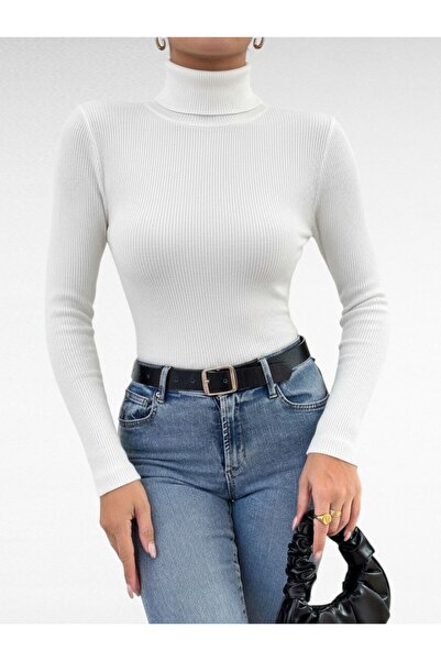 ATALYA ACCESSORY Turtleneck High Neck Ribbed Knit Women's Blouse