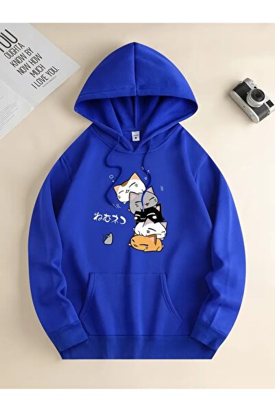 my feminen هوديي للجنسين بتصميم بسيط مطبوع بغطاء رأس جيب قصة فضفاضة سويت شيرت...