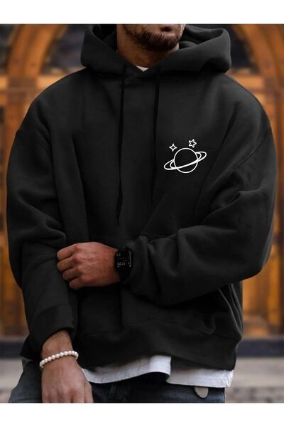 my feminen هوديي للجنسين بتصميم بسيط مطبوع بغطاء رأس جيب قصة فضفاضة سويت شيرت...