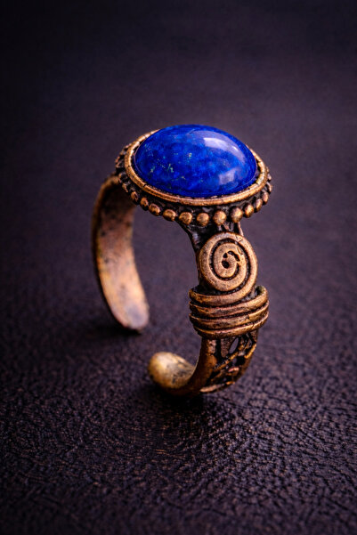 İyyaKee Kadın Bakır Yüzük Doğal Lapis Lazuli Taşlı El İşçiliği Otantik Model ...