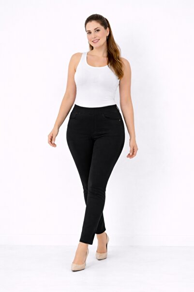 Şans Women's Plus Size Black, Elastic Waist, Front Decorative Pockets, Bengal...