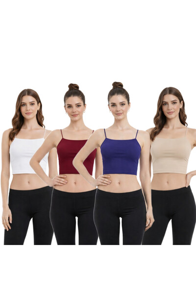 MODARENGİN 4-Piece Thin Strap Basic Crop Tank Top (Bustier) - Casual Stylish ...