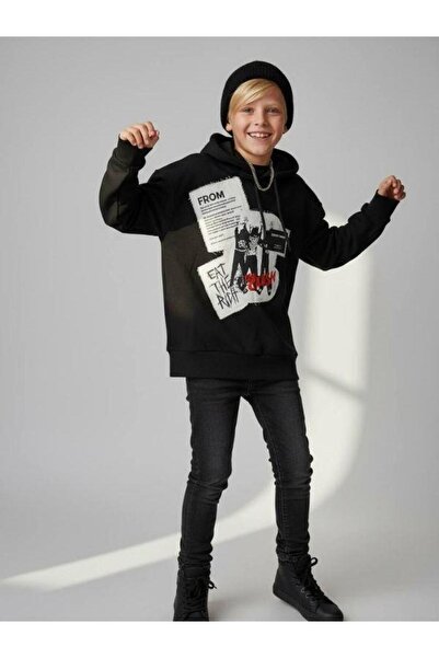 Zekids Băiat cu glugă cu imprimeu Design pentru adolescenți Swea tricou