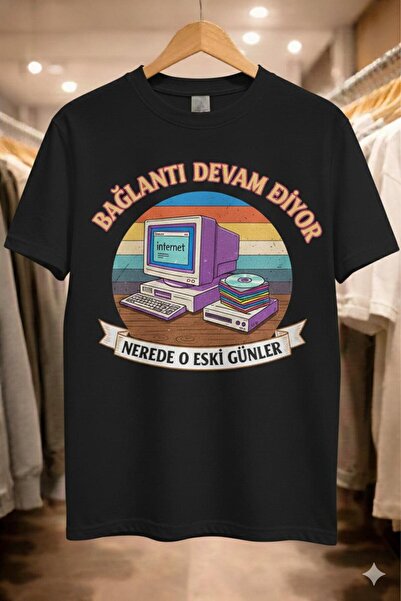 playwear LINKUL CONTINUE LA UTILIZARE (Tricou negru din bumbac moale, cu mâne...