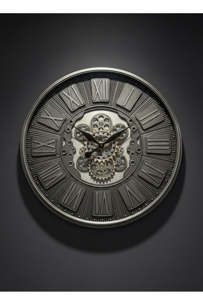 Elips Hediyelik METAL GÜMÜŞ ESKİTME DUVAR SAATİ 65 cm