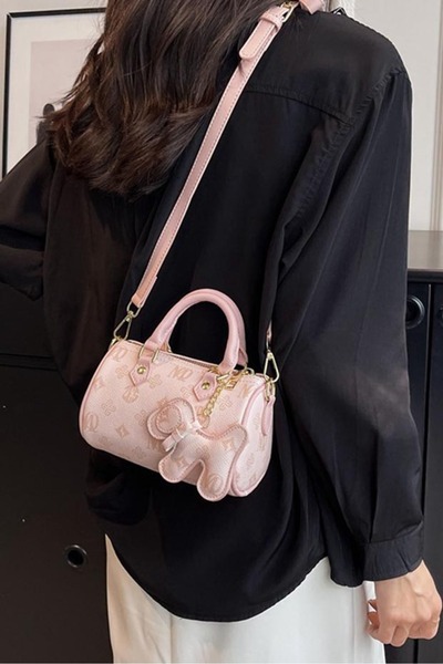 Aleibaya Small Crossbody Duffel Bag with Dog Charm Mini Handbag Shoulder Bag