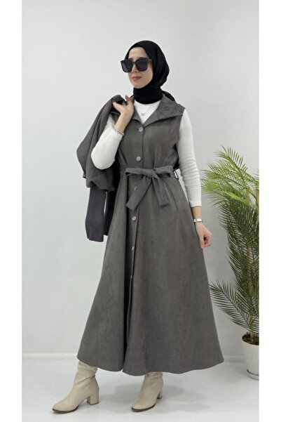 Tebrikler tekstil Women's Suede Long Coat Is 2 Pieces, Model G4265