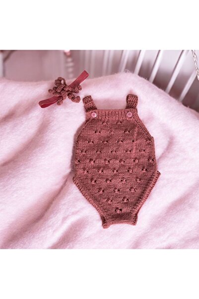 The Cloudish Shop Baby Hand Knitted Jumpsuit Bandana Set 0-9 Months Rose Dry