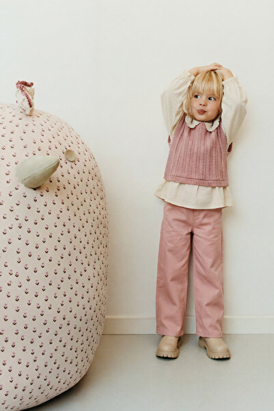 Magu Σετ πλεκτό γιλέκο και παντελόνι για κορίτσια σε πούδρα