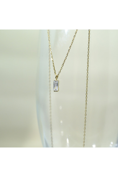 FasekGold Baget Tektaş Kolye-Zirkon (Signty) Taşlı Gümüş Baget Kolye