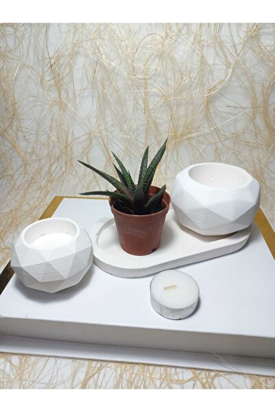 emilysamy Geometric Patterned Plate Succulent Cobalt and Candle Holder Set, T...