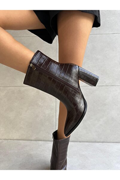 Elvinin Tarzı Bally Bitter Brown Croco Heeled Women's Shoes