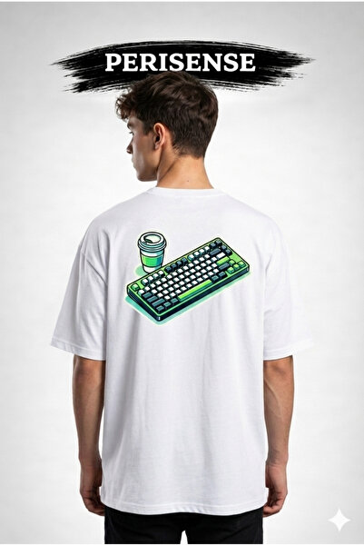 PERISENSE Unisex Primal Keyboard Printed Premium Combed Cotton Oversized T-Shirt