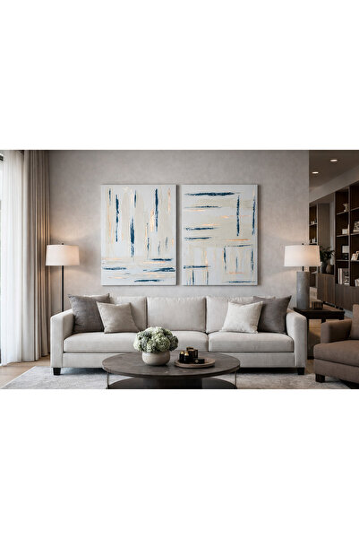 Store BesArt- Modern 2li Set Dokulu Tablo El Yapımı- Modern Tablo