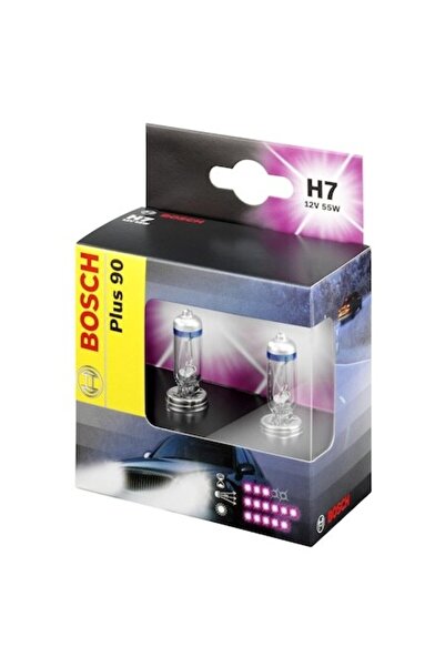 Bosch Set de 2 becuri auto cu halogen pentru faruri H7 Plus 90, 12V, 55W