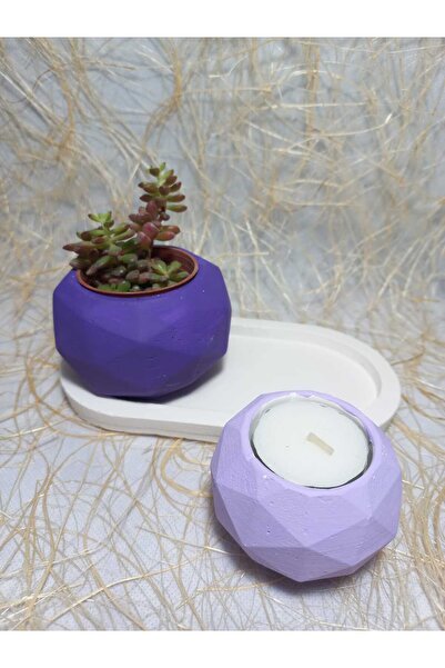 emilysamy Geometric Patterned Plate Succulent Cobalt and Candle Holder Set, T...