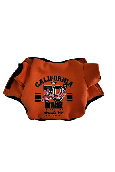 atelyu Cat Dog Clothing Orange Printed Sweatshirt Cardigan Coat