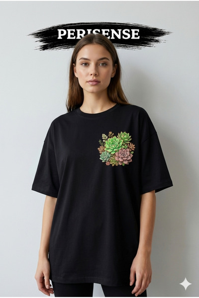 PERISENSE Unisex Fierce Succulent Printed Premium Combed Cotton Oversized T-S...