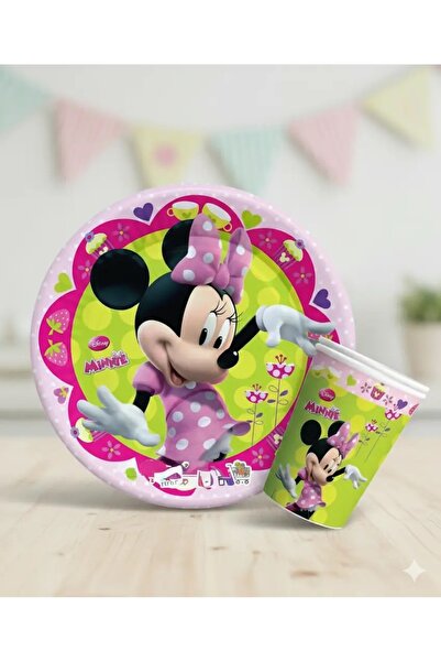 partyy bag Minnie Mouse Temalı Karton Tabak Bardak Set 8 Tabak 8 Bardak