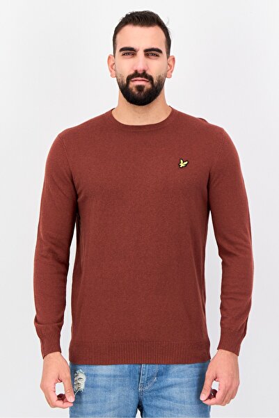 Lyle & Scott Men Crew Neck Embroidered Logo Sweater, Brown