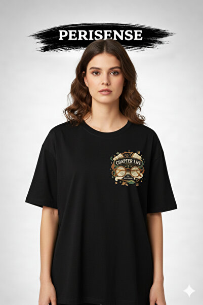 PERISENSE Unisex Electric Reading Printed Premium Combed Cotton Oversized T-S...