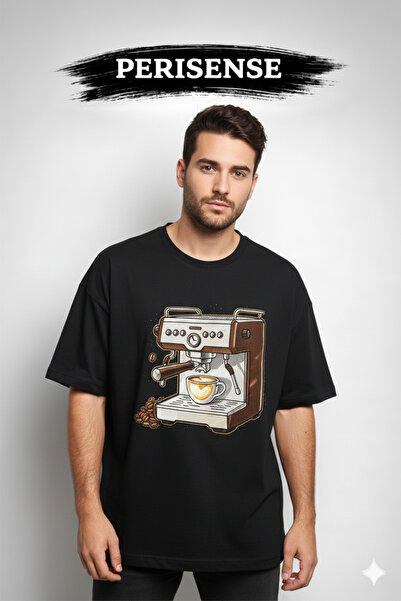 PERISENSE Unisex Cosmic Espresso Printed Premium Combed Cotton Oversized T-Shirt