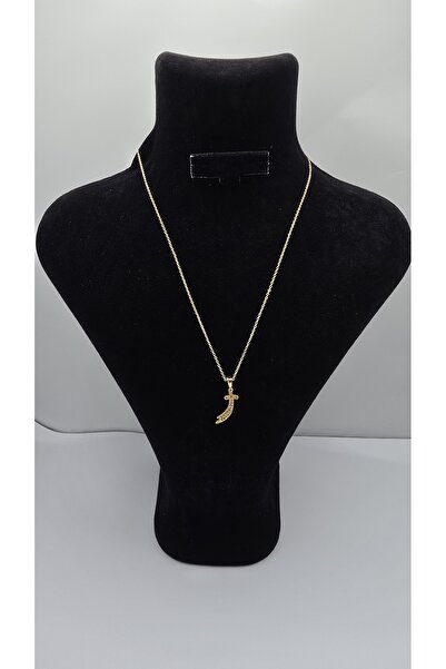 ahsenaksesuar2025 Paslanmaz Çelik Gold Renk Zülfikar Temalı Zirkon Taşlı Kolye