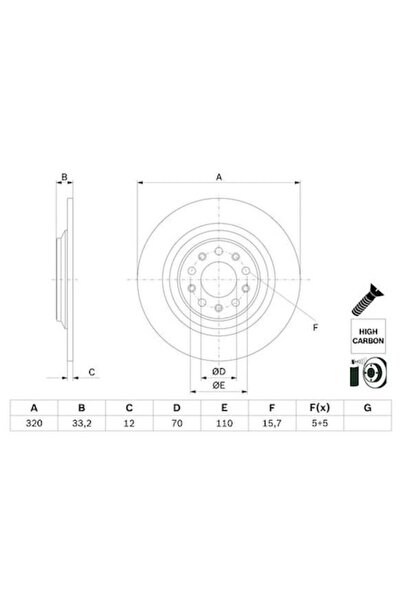 Bosch Спирачен диск G74, 320x33.2 мм, 5 отвора, дебелина 12 мм