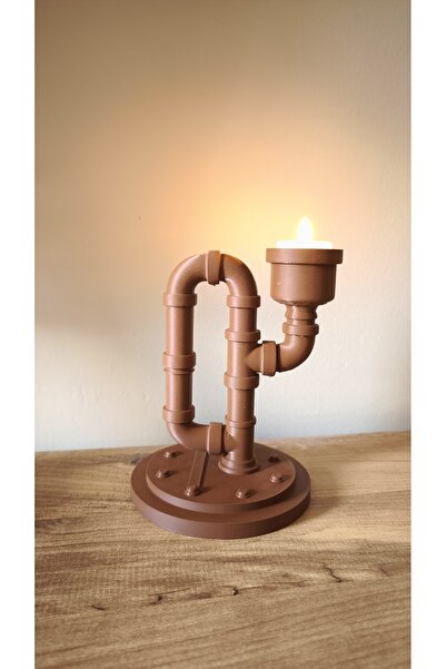 Arven Home Design Steampunk Boru Figürlü Tealight Mumluk(Tealight Hediyeli)