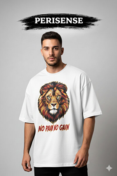 PERISENSE Unisex Fierce Lion Printed Premium Combed Cotton Oversized T-Shirt