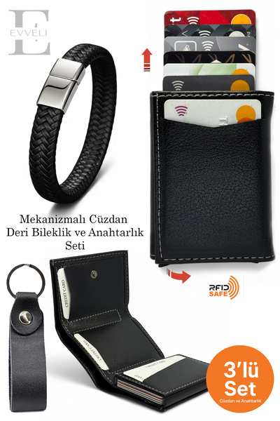 EVVELİ Leather Wristlet and Cash Compartment Wallet with Slide Mechanism Card...