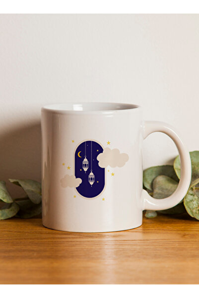 LOWHA 11 oz Ceramic Mug with Ramadan Crescent and Lanterns Design