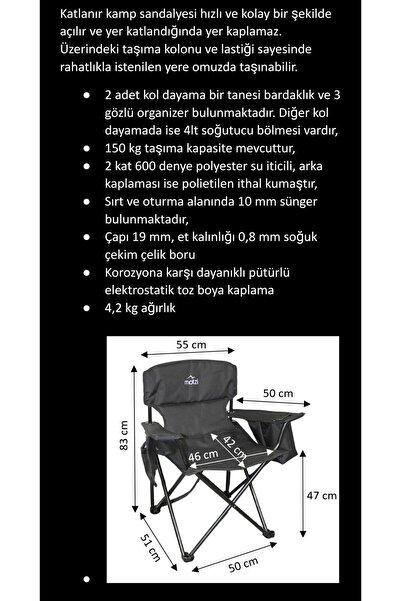 Empressco Katlanabilir Kamp Sandalyesi, 150 kg Taşıma Kapasiteli, Taşınabilir...