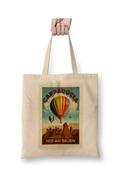 Toyaso Nevşehir Cappadocia and Balloons White Cloth Bag Long Handle Shopping ...