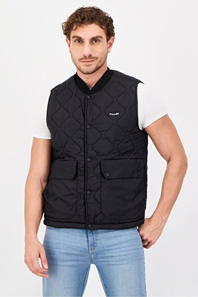 REVERSE Men Quilted Reversible Vest Jacket, Black