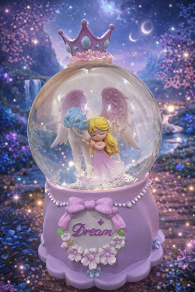 GÜÇLÜ Unicorn Melek Dream Kar Küresi – Işıklı püskürtmeli sevgililer günü Pre...