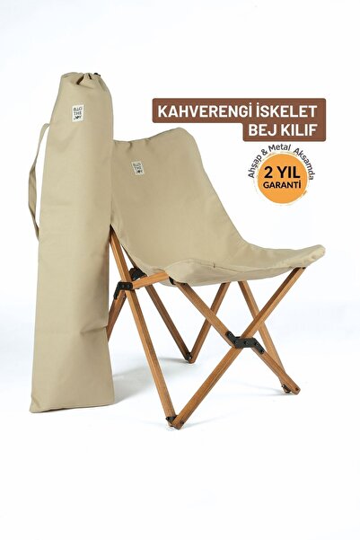 Empressco Katlanabilir Ahşap Kamp ve Bahçe Sandalyesi, Kahverengi Iskelet, Be...