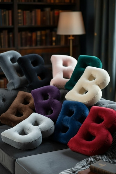 JACA Pernă din țesătură catifea cu litera B Pernă de dimensiuni mari (40 cm)