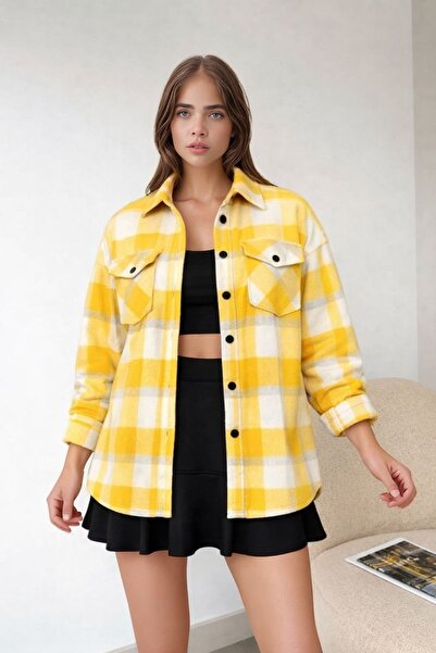 MAMAYAGA Women's Pattern Block Lumberjack Oversized Loose and Wide Fit Casual...