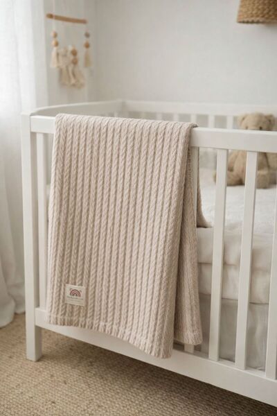 Fulya Tuhafiye Ftbabycollection Knitted Pattern Baby Pique Blanket, Cotton Ba...