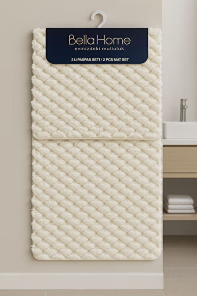 Bella Home 2'li Petek Puffy Klozet Takımı - Yıkanabilir Kaymaz Dot Taban - 60...