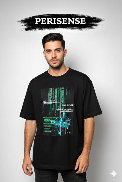 PERISENSE Unisex Electric Terminal Printed Premium Combed Cotton Oversized T-...