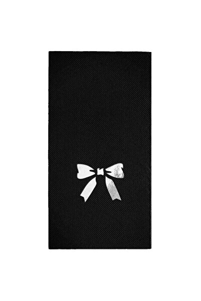 Story مناديل ورقية سوداء اللون مقاس 40 × 40 سم، مزينة بشريط فضي على شكل فيونك...