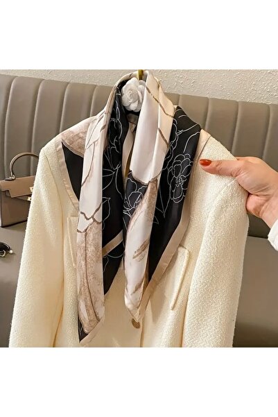 Accessories Eșarfă pentru femei Hei, cu model negru, cu aspect elegant de mătase