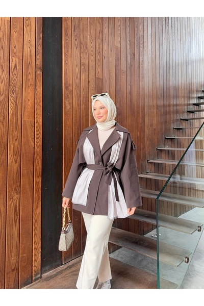 Niessa Butik معطف طويل مع وشاح منسدل