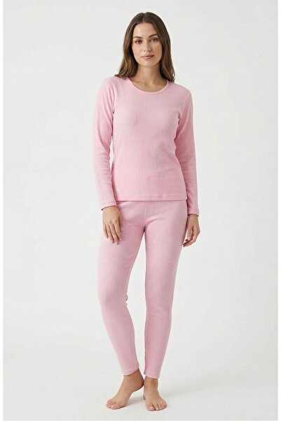 Melesh Kadın Rahat Raporlu Selanik Kumaş Relax Pijama Alt Üst Takım